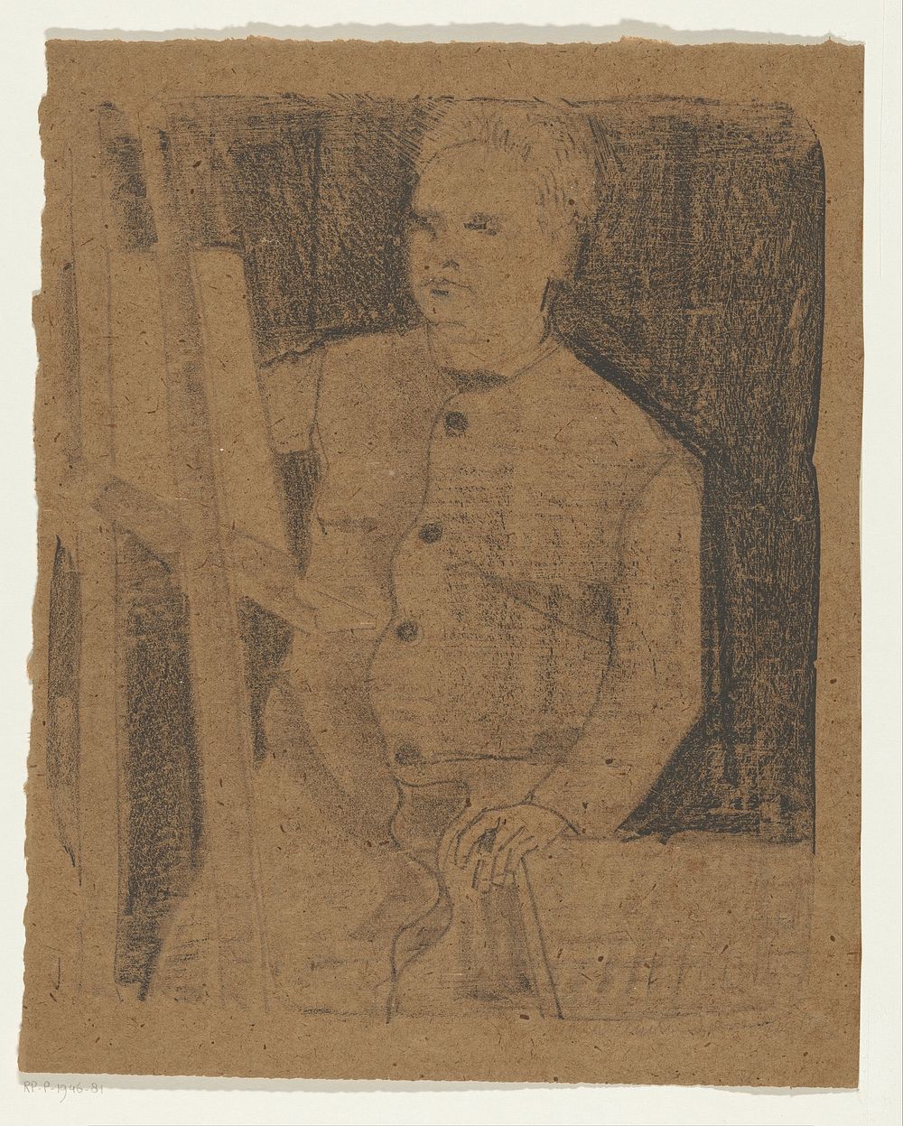 Zelfportret achter schildersezel (1921) by Samuel Jessurun de Mesquita