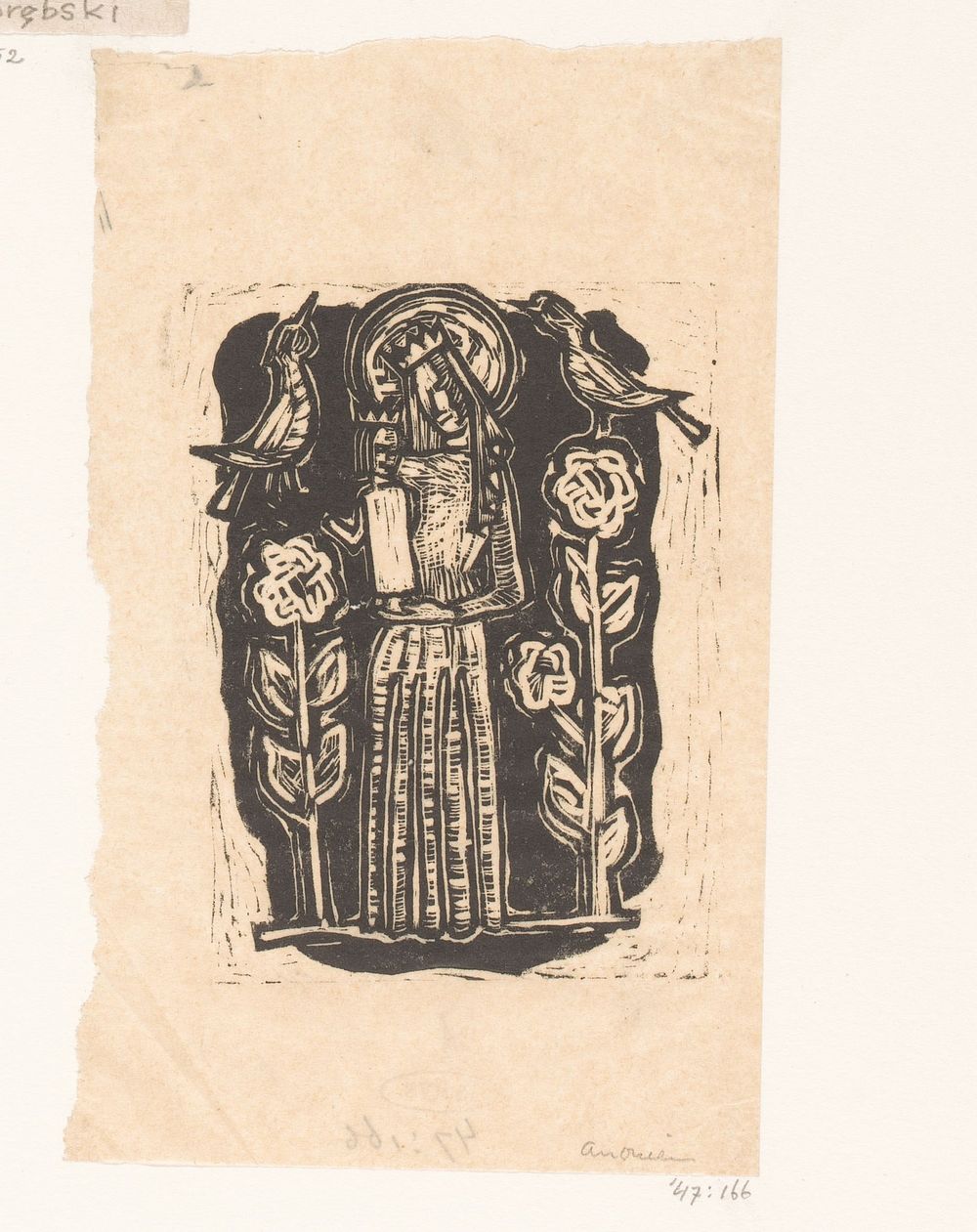 Maria met Christus tussen twee bloemen waarop vogels staan (1900 - 1947) by anonymous
