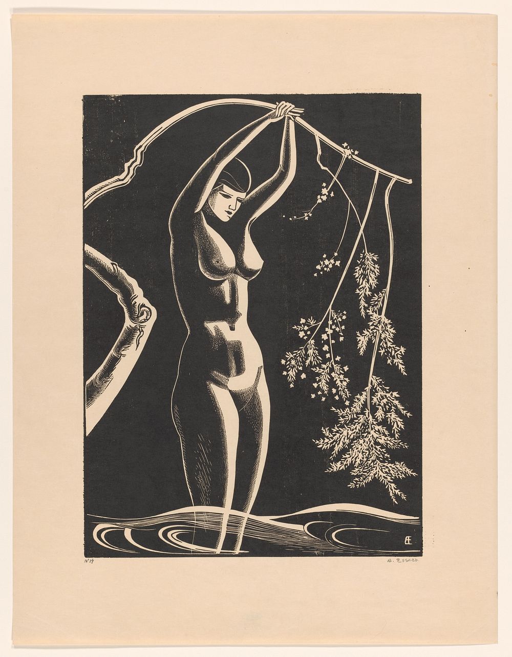 Naakte vrouw met tak (c. 1930) by Bernard Essers