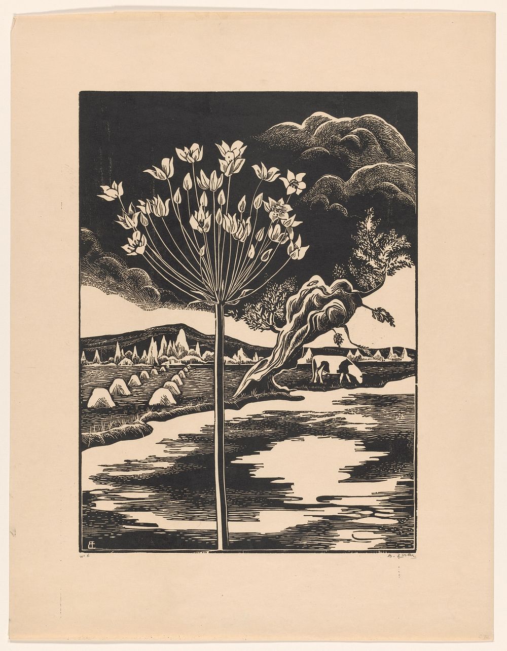 Zwanebloem in een landschap (1937 - 1938) by Bernard Essers