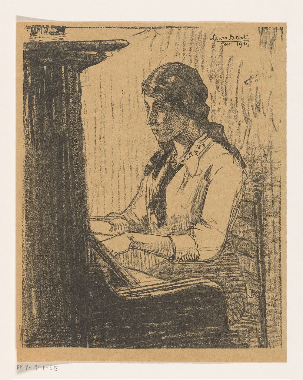 Laura Bacot die een piano bespeelt (1914) by Jo Koster