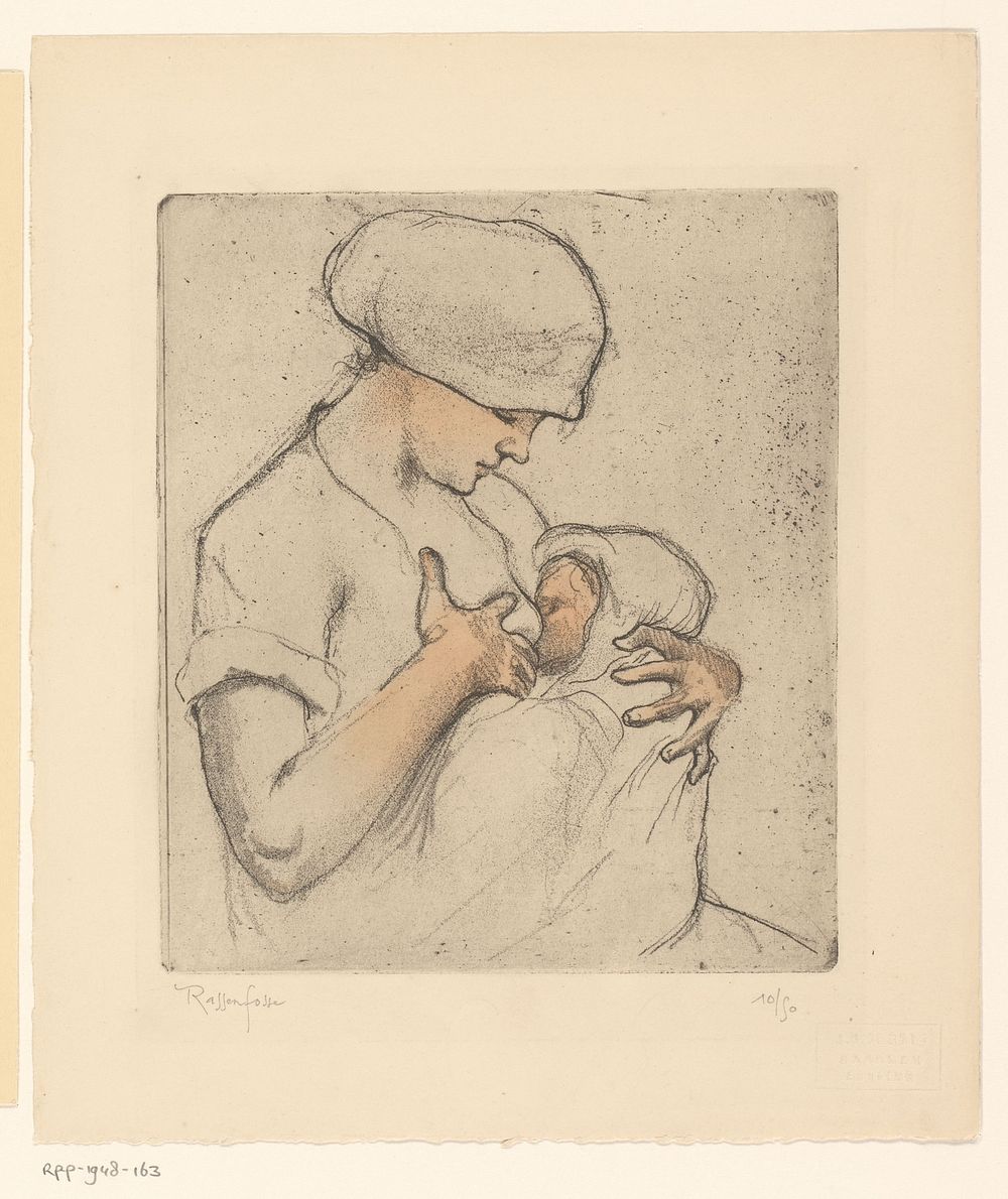 Vrouw geeft een kind borstvoeding (1918) by Armand Rassenfosse and Johannes Henricus de Bois