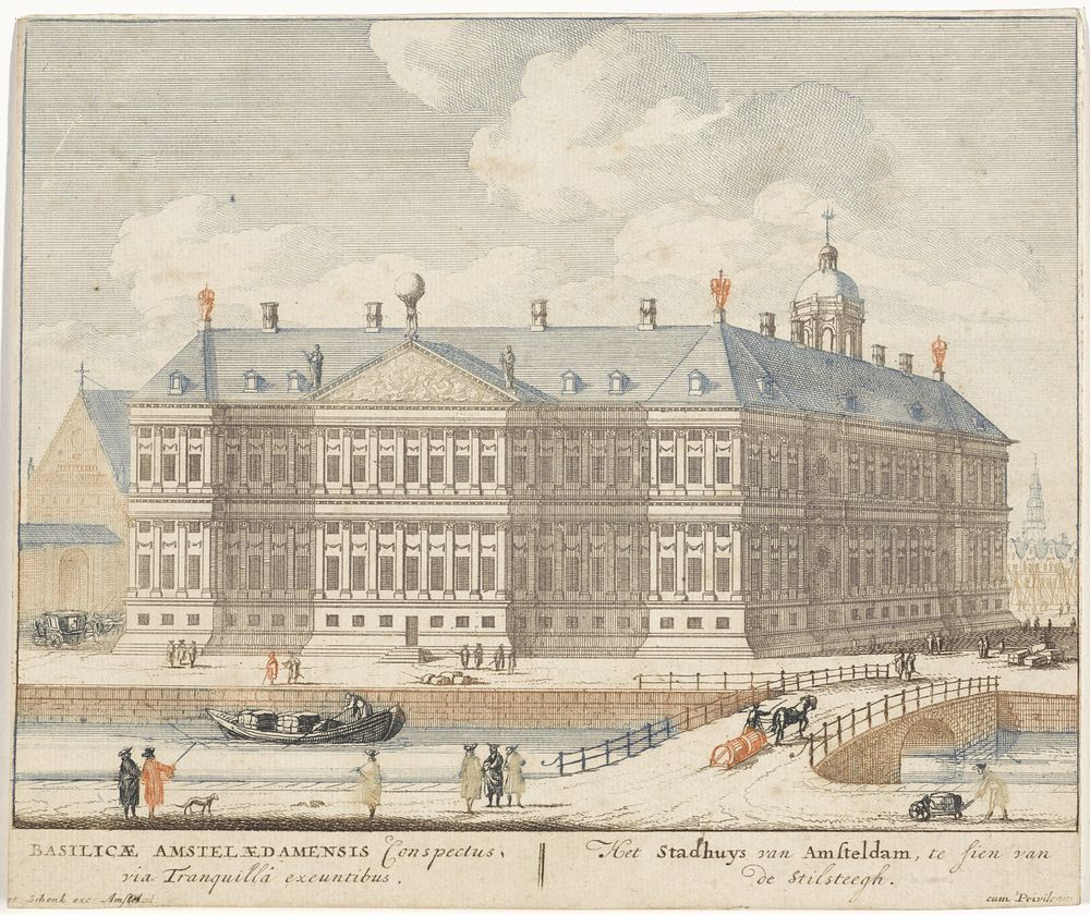 Gezicht op het Stadhuis van Amsterdam vanaf het Singel (1675 - 1711) by Jan van Call I and Pieter Schenk I