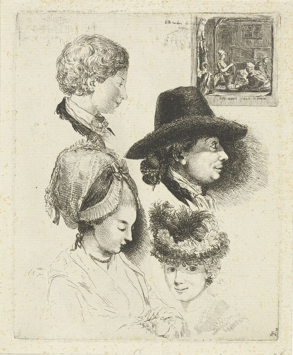 Studieblad met portretten van Louis Bernard Coclers en zijn familie (1780) by Louis Bernard Coclers
