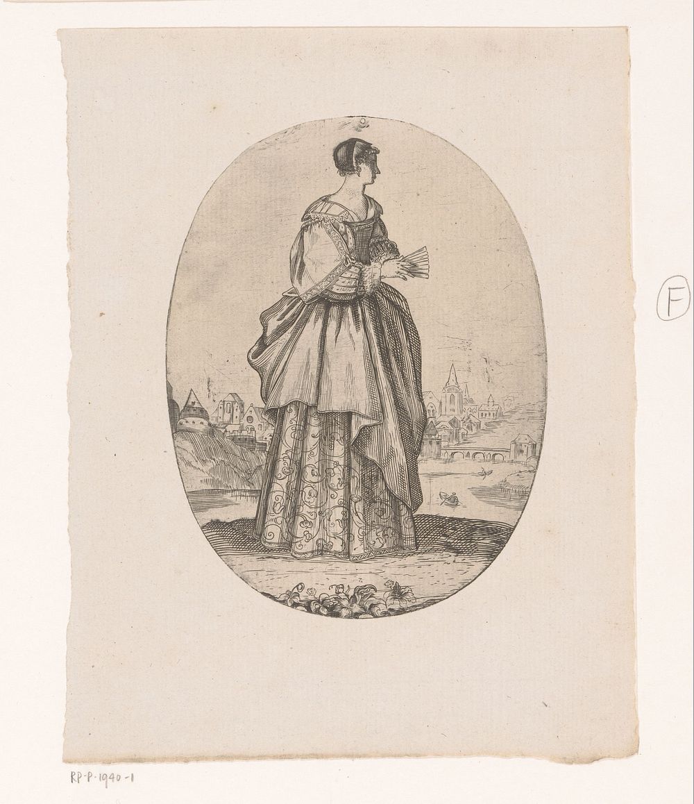 Dame gekleed volgens de mode van circa 1620 (c. 1625) by Jean Picart and anonymous