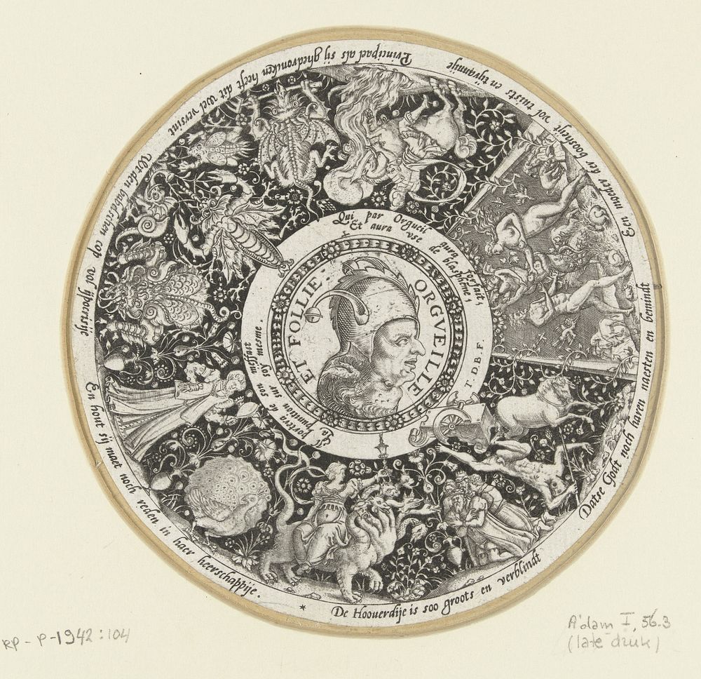 Medaillon met de Dwaasheid en de Hoogmoed (c. 1577 - c. 1578) by Theodor de Bry, Theodor de Bry and Theodor de Bry