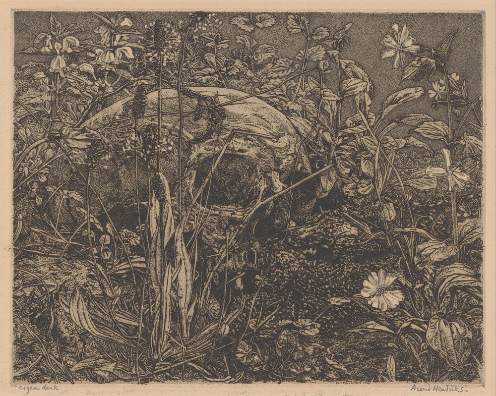 Schedel tussen bloemen in een veld (1911 - 1942) by Arend Hendriks and Arend Hendriks