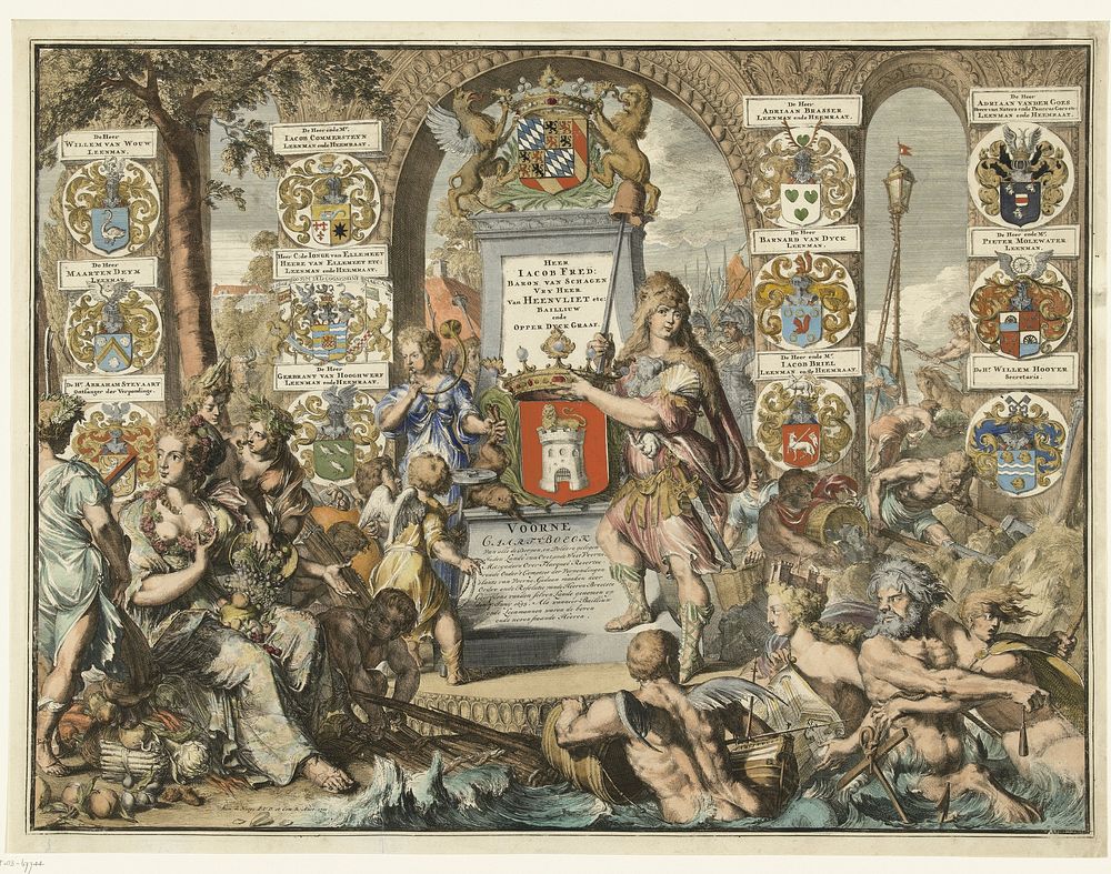 Titelprent Caartboeck van Voorne, 1701 (1701) by Romeyn de Hooghe and Romeyn de Hooghe