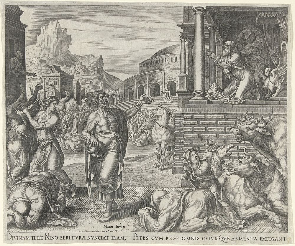 Jona voorspelt de ondergang van Nineve (1566) by Philips Galle and Maarten van Heemskerck