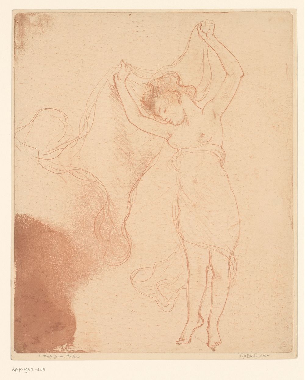 Dansende vrouw houdt een draperie in de lucht (1872 - 1934) by Armand Rassenfosse