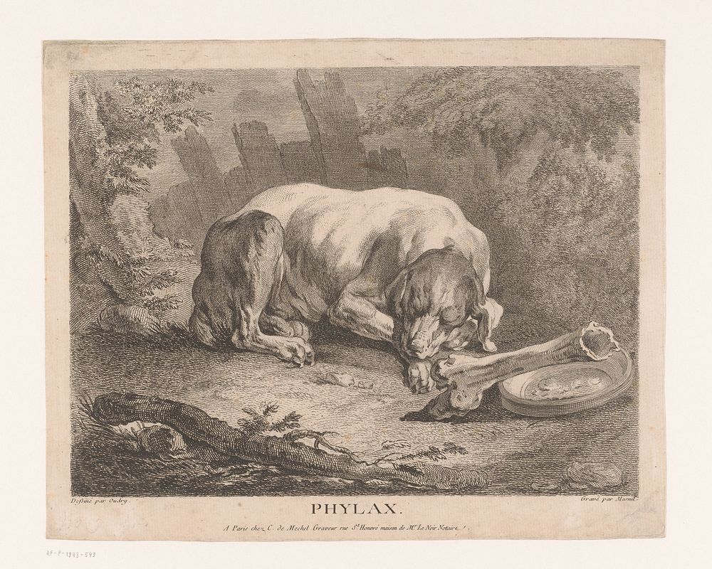 Slapende hond (1738 - 1828) by Élie du Mesnil, Jean Baptiste Oudry and Christian von Mechel