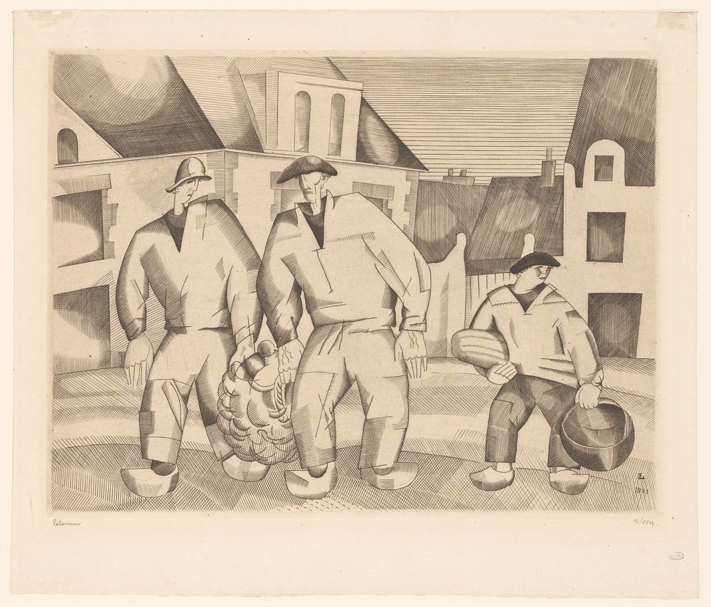 Drie zeemannen in een straat (1921) by Jean Emile Laboureur
