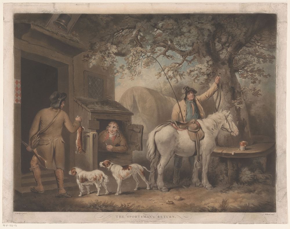 Mannen en schoenmaker voor een herberg (1792) by William Ward, George Morland and Thomas Macklin