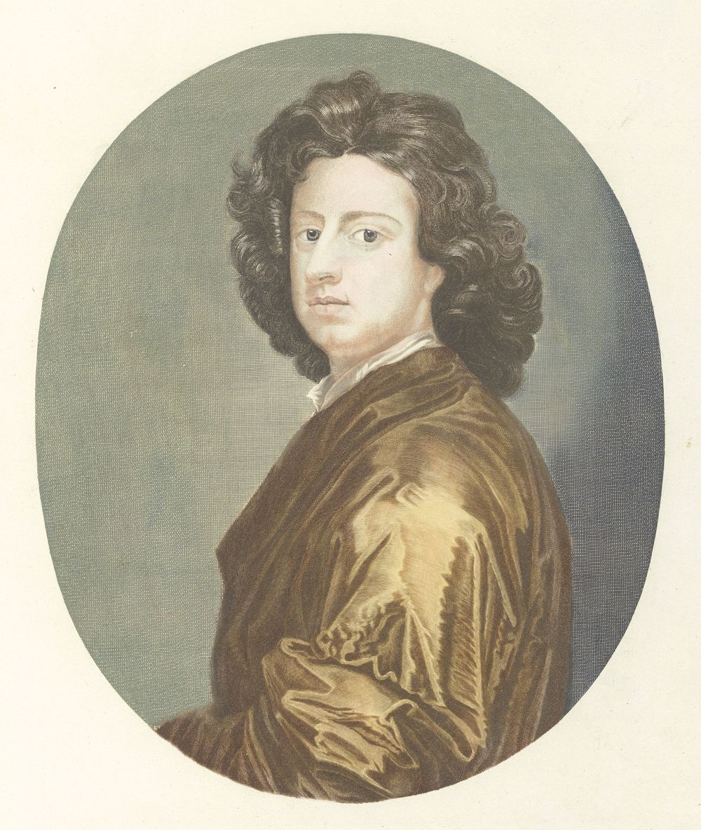 Portret van de schilder Gottfried Kneller (1688 - 1698) by Johannes Jacobsz van den Aveele, Gottfried Kneller and Johan…