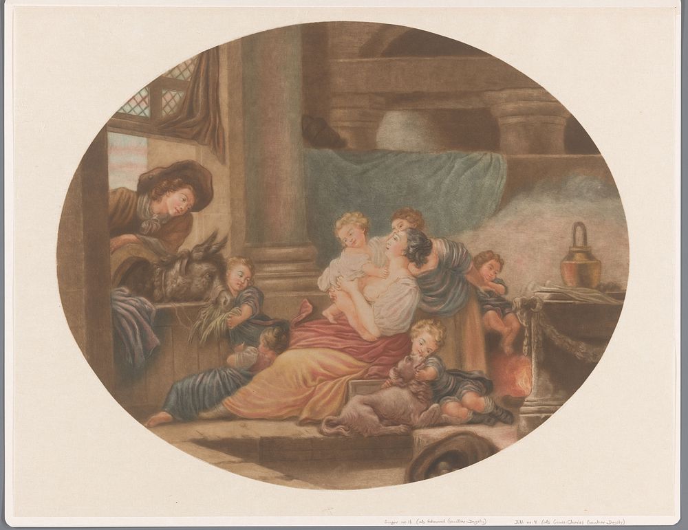 Interieur met gezin met zes kinderen (1711 - 1784) by Louis Charles Gautier Dagoty, Edouard Gautier Dagoty and Jean Honoré…