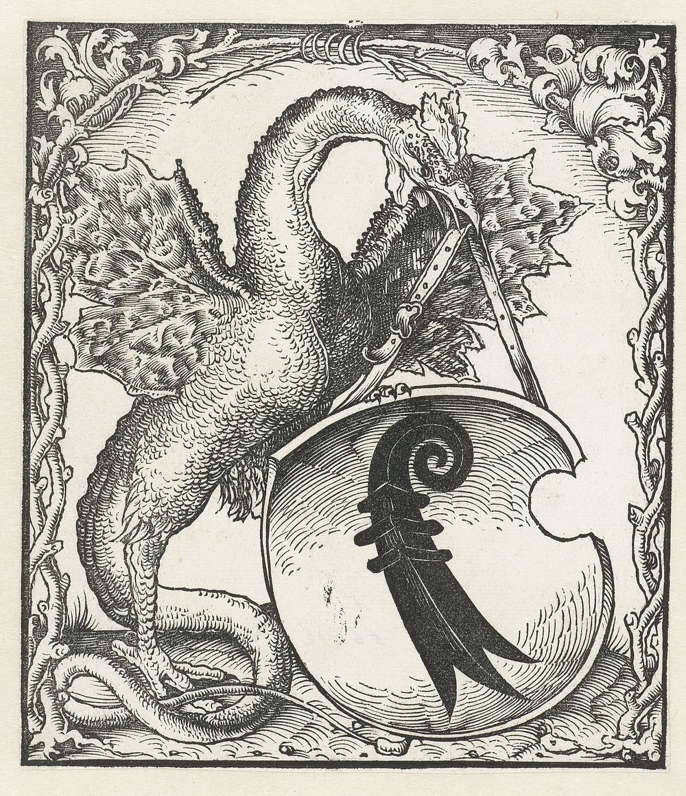 Draak met het wapen van Basel (1500 - 1520) by Monogrammist DS graveur