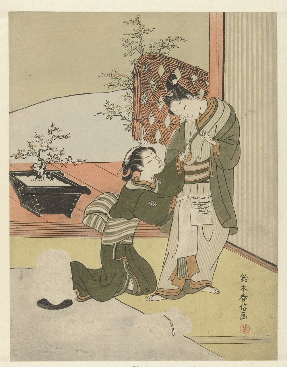 Jong stel met brief (1765 - 1770) by Suzuki Harunobu