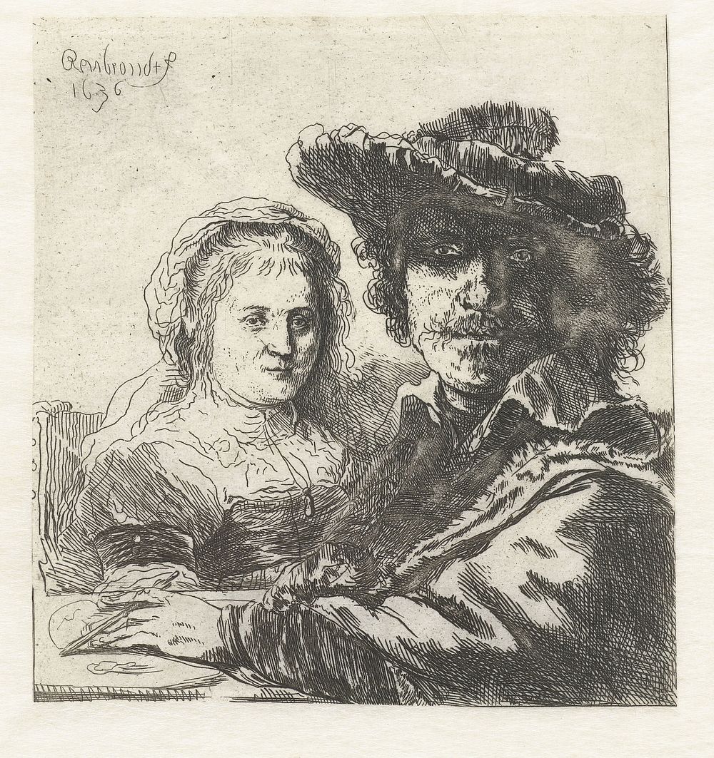 Self-portrait with Saskia (1805 - 1844) by Ignace Joseph de Claussin and Rembrandt van Rijn