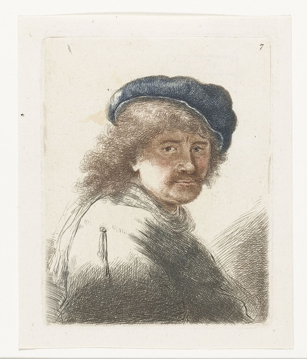 Self-portrait in a cap and scarf with the face dark: bust (1710 - 1766) by Thomas Worlidge and Rembrandt van Rijn