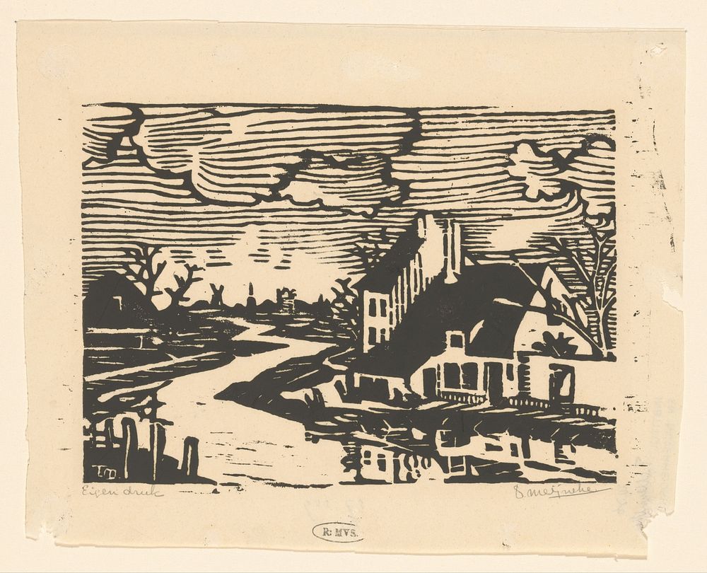 Gezicht op vaart met huizen aan de oever (in or before 1957) by F Meyneke and F Meyneke