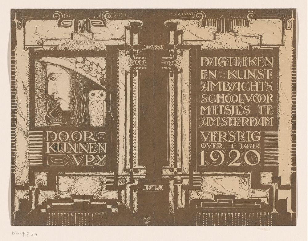 Bandontwerp voor: Verslag der Dagteeken- en Kunstambachtschool voor Meisjes te Amsterdam over het jaar 1920 (in or after…
