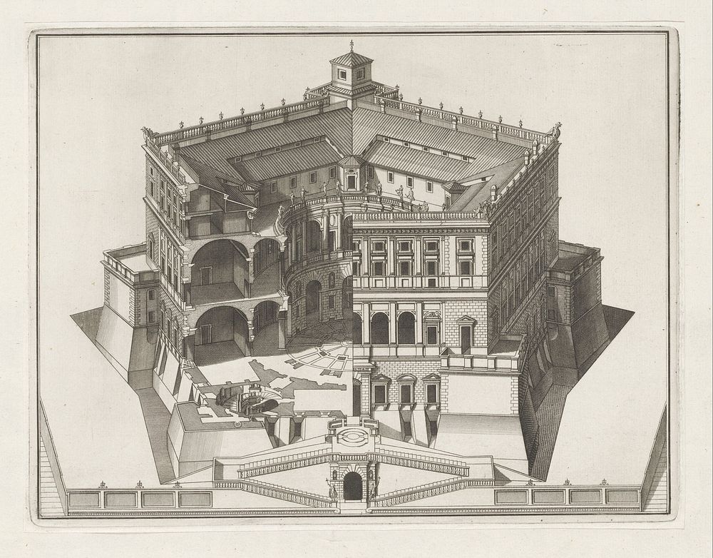 Gezicht op Villa Farnese te Caprarola (1650 - 1678) by anonymous and Giovanni Battista Falda