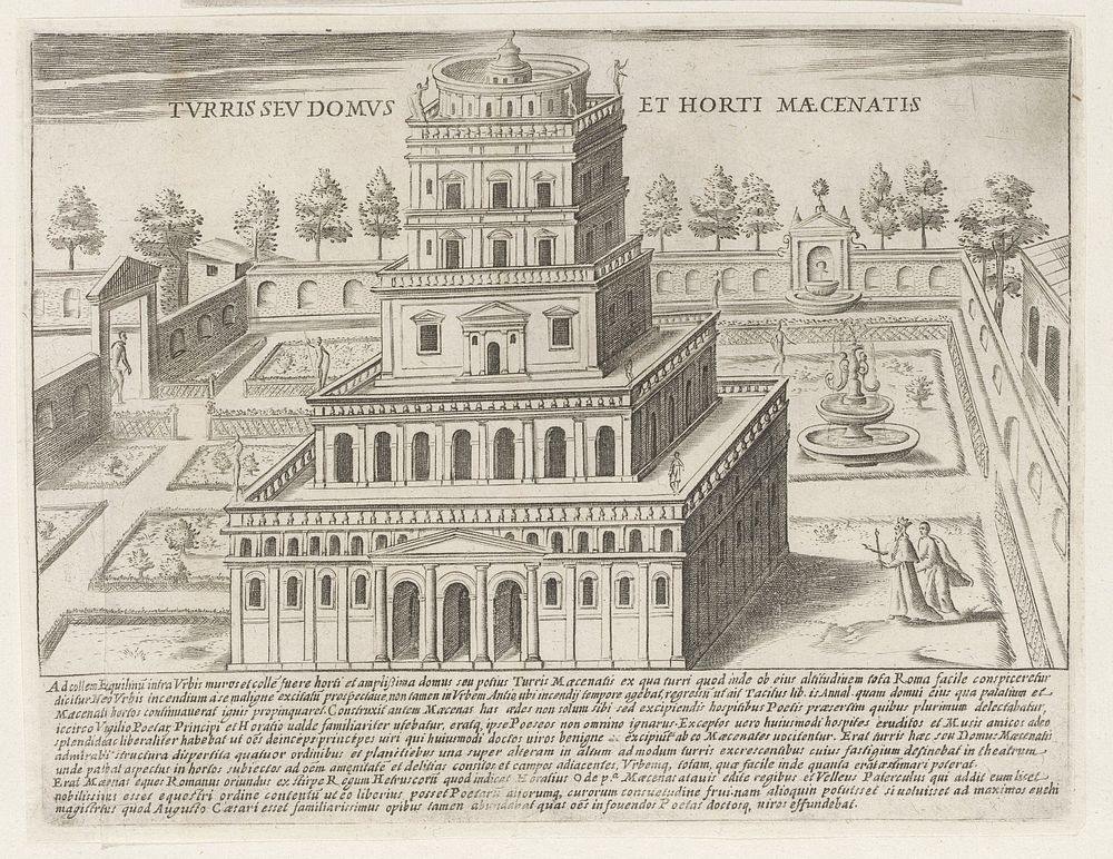 De toren en tuinen van Maecenas te Rome (1612 - 1628) by Giacomo Lauro and Giacomo Mascardi