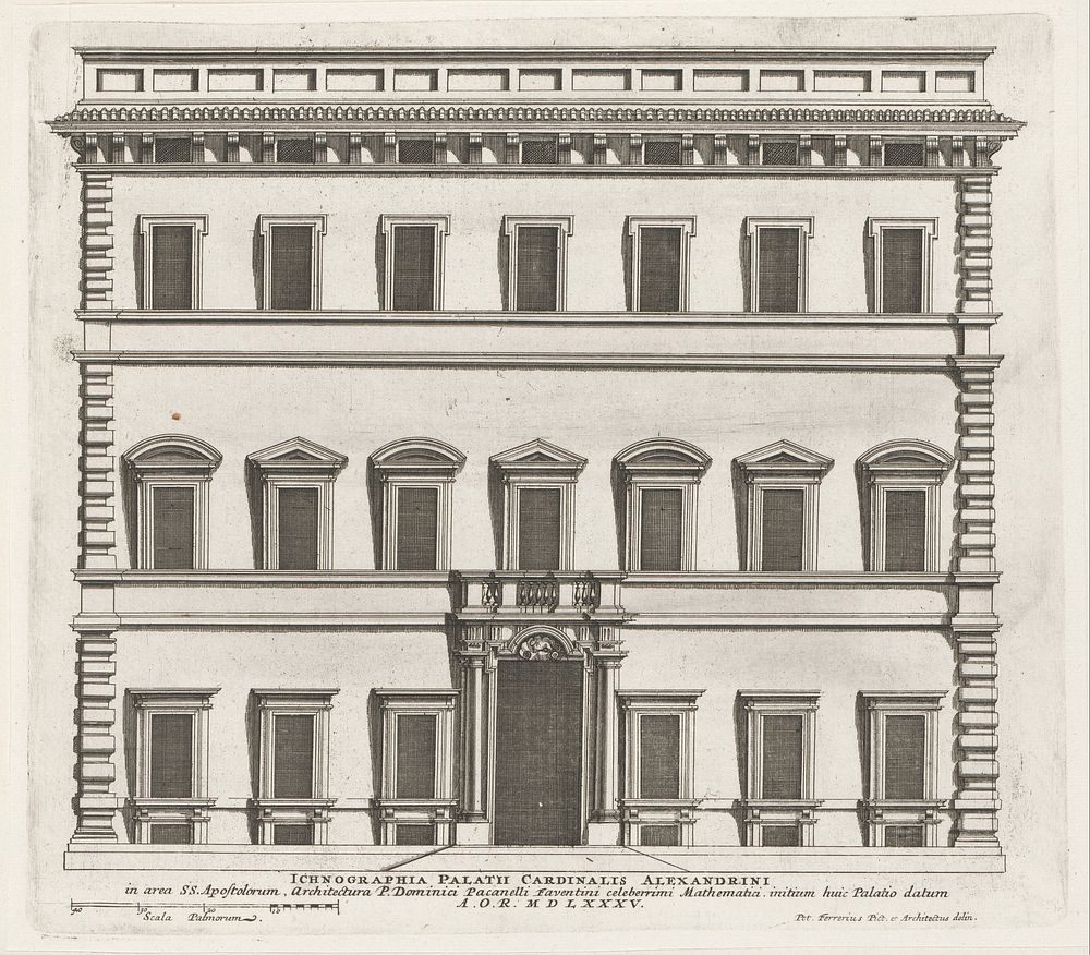 Façade van Palazzo Valentini te Rome (1655) by Giovanni Battista Falda, Pietro Ferrerio, Domenico Paganelli and Giovanni…