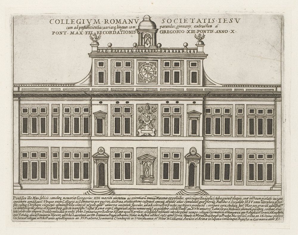 Façade van het Collegio Romano te Rome (1638) by Giacomo Lauro, Bartolomeo Ammannati, Giovanni Battista de Rossi and Urbanus…