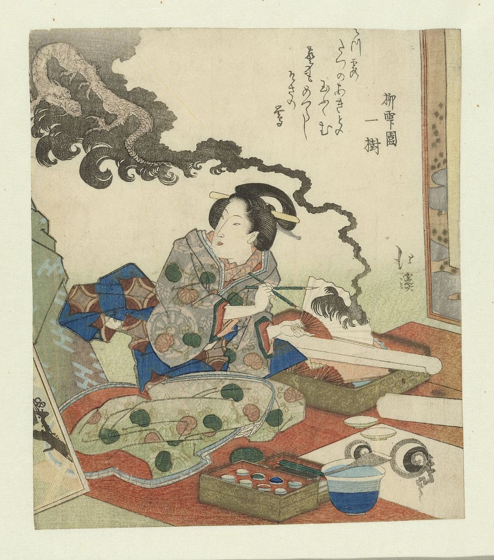 Draak stijgt op van een waaier (1832) by Totoya Hokkei and Ryûdaen Ichiju