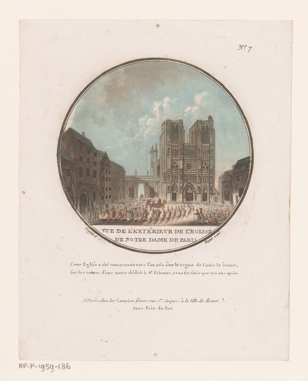 Gezicht op de Notre-Dame (c. 1789) by L Roger, Jean Testard, Le Campion Frères and Lodewijk XVI koning van Frankrijk
