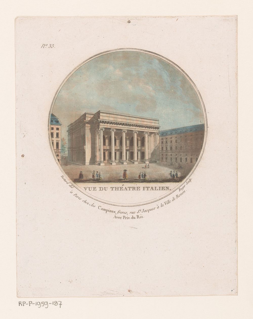 Gezicht op het Italiaanse theater in Parijs (c. 1789) by L Roger, Jean Testard, Le Campion Frères and Lodewijk XVI koning…
