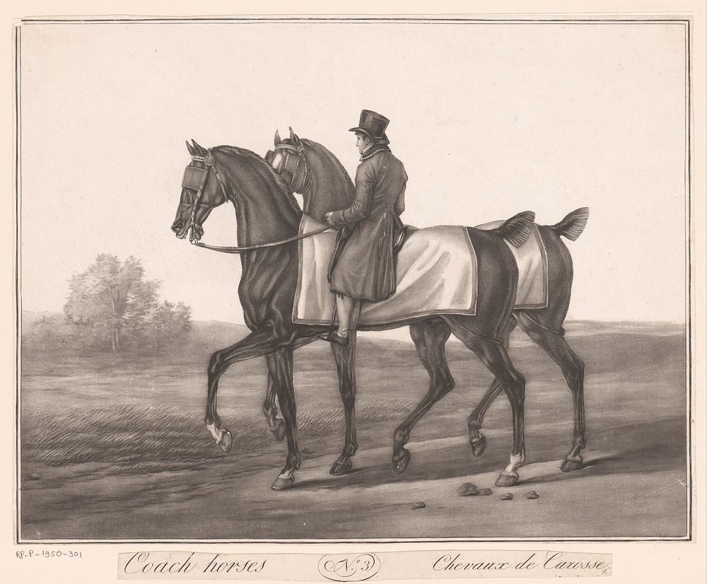 Ruiter begeleidt twee paarden (c. 1787 - 1801) by Jean Louis Darcis