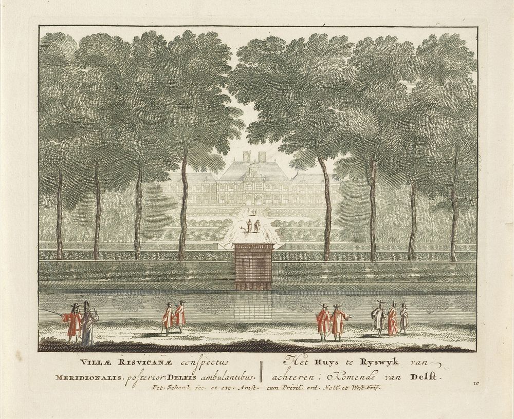 Gezicht op de achterzijde van Huis ter Nieuburch te Rijswijk (1697) by Pieter Schenk I, Pieter Schenk I and Staten van…
