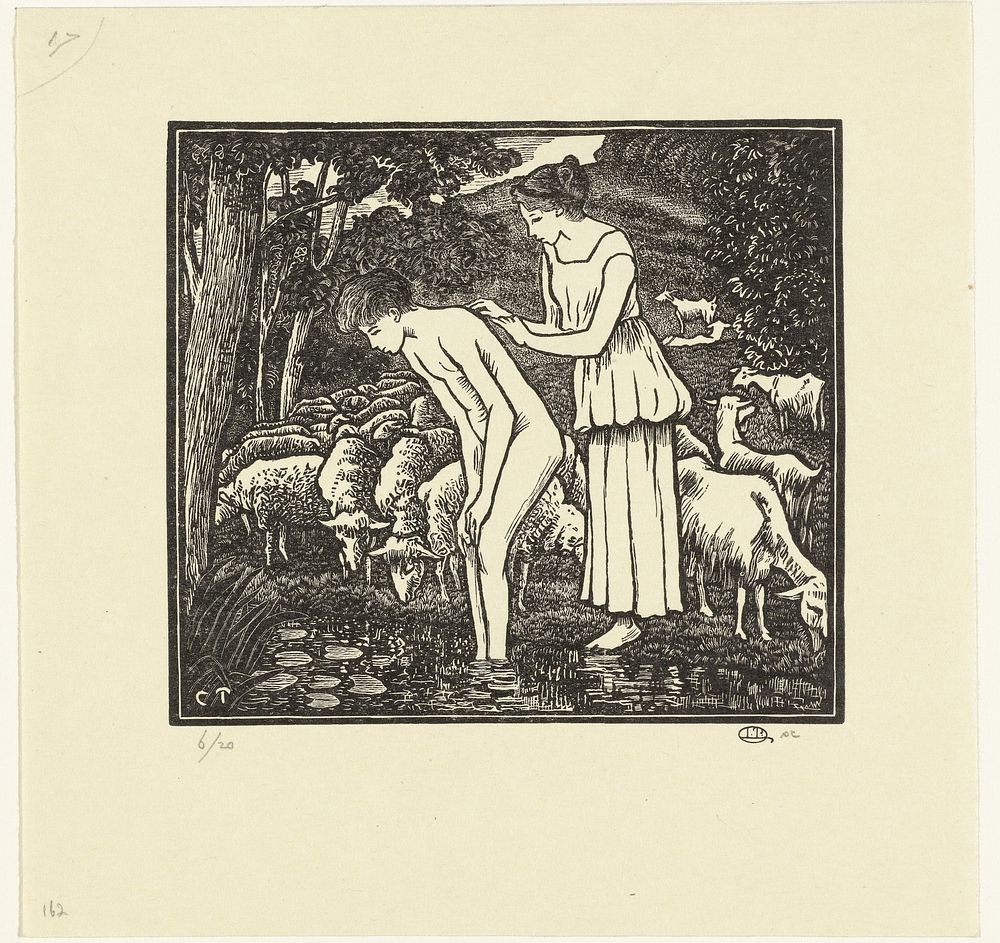 Daphnis wordt gewassen door Cloë (1899) by Lucien Pissarro, Lucien Pissarro, Camille Jacob Pissarro and Lucien Pissarro