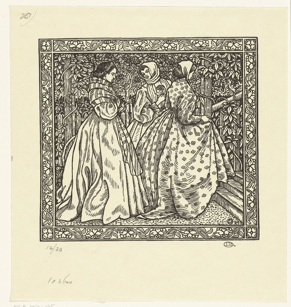 Drie vrouwen in een tuin (1896) by Lucien Pissarro, Lucien Pissarro, Esther Pissarro and Lucien Pissarro
