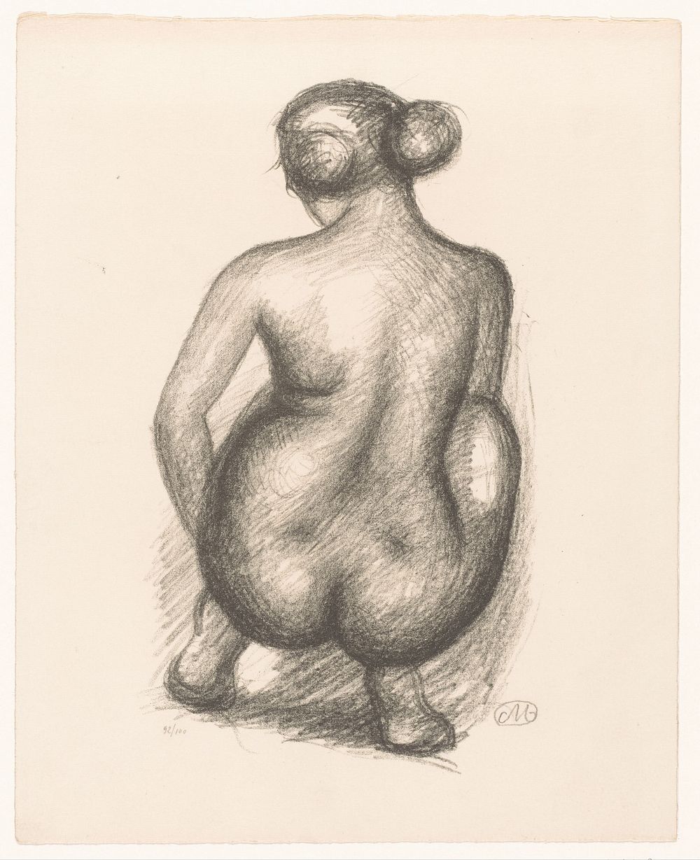 Hurkende naakte vrouw op de rug gezien (1925) by Aristide Maillol