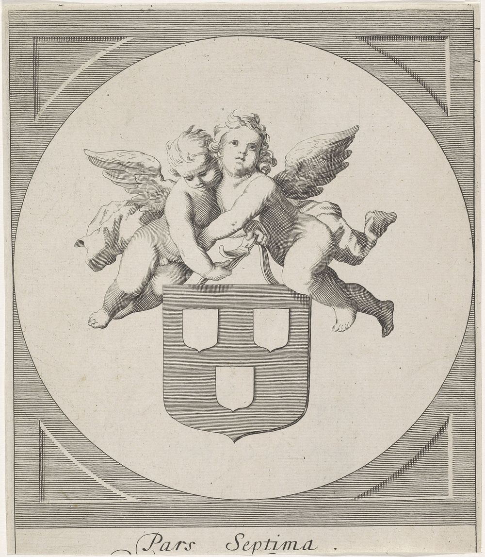 Twee putti met een wapenschild (1700 - 1800) by anonymous