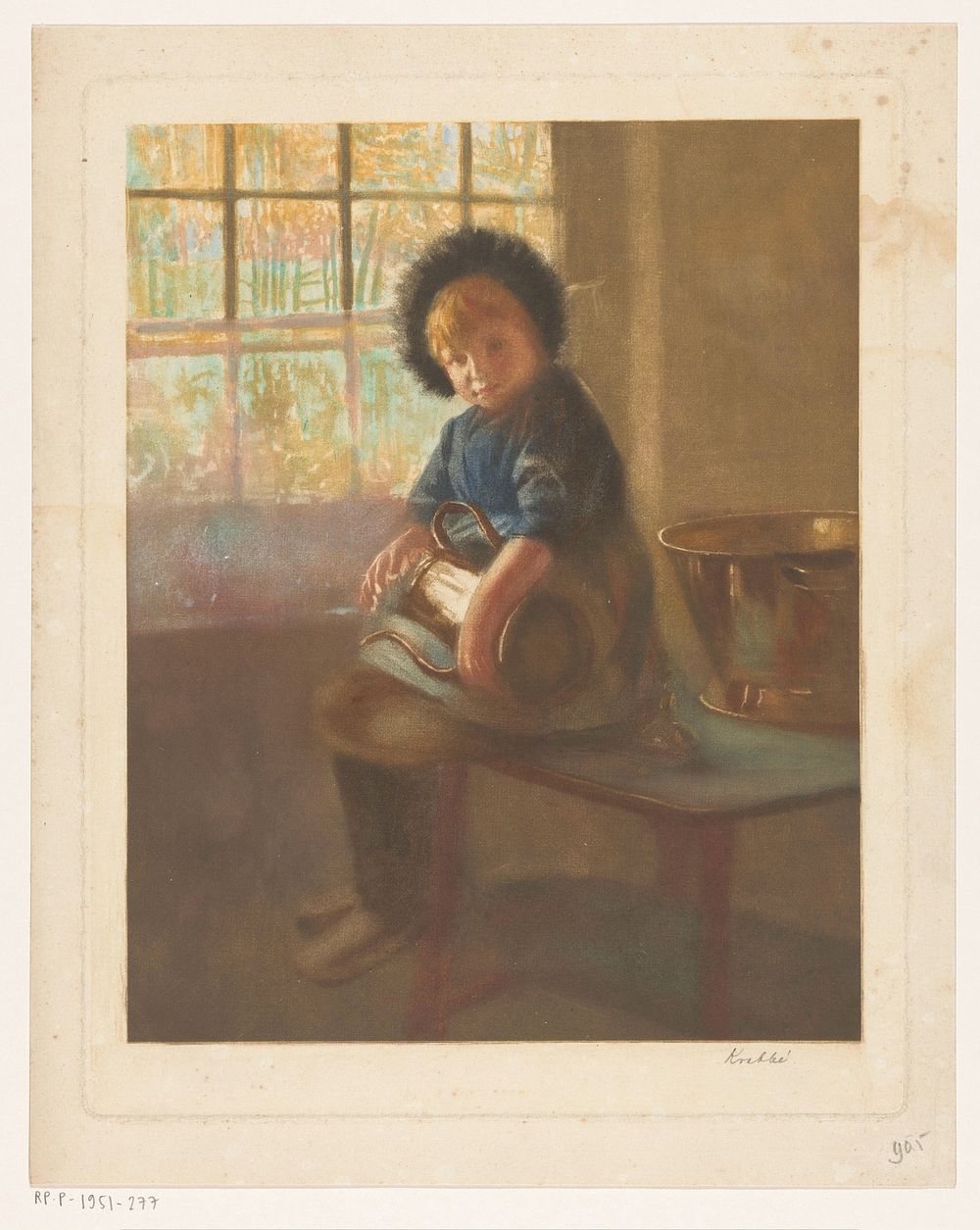 Meisje dat een koperen kan poetst (1878 - 1931) by Heinrich M Krabbé
