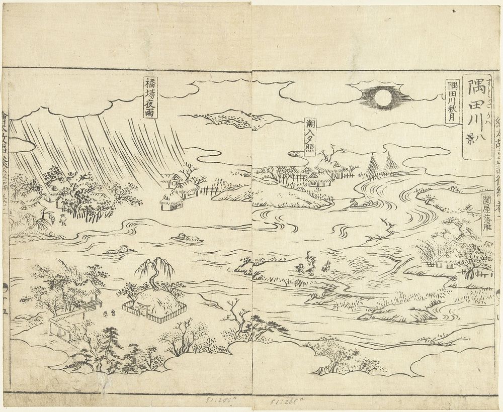 Acht gezichten op de rivier de Sumida (1714) by Tachibana Morikuni, Yoshida Goroemon and Onoki Ichibei