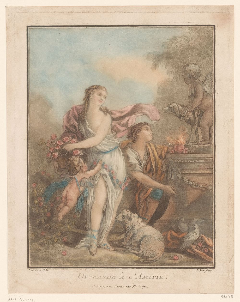 Vrouwen met bloemen en Amor (1755 - 1786) by C L Jubier and Jean Baptiste Huet