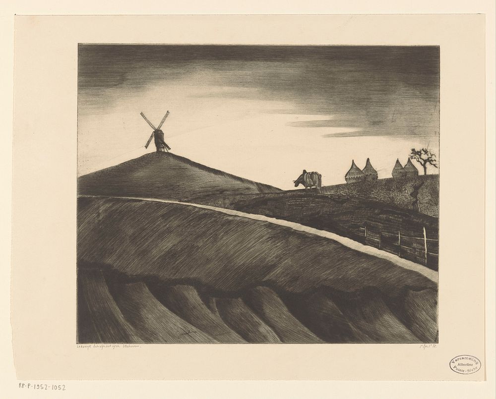 Heuvellandschap met ploegende os bij Etikhove (1926) by Lodewijk Schelfhout and N V Roeloffzen and Hübner