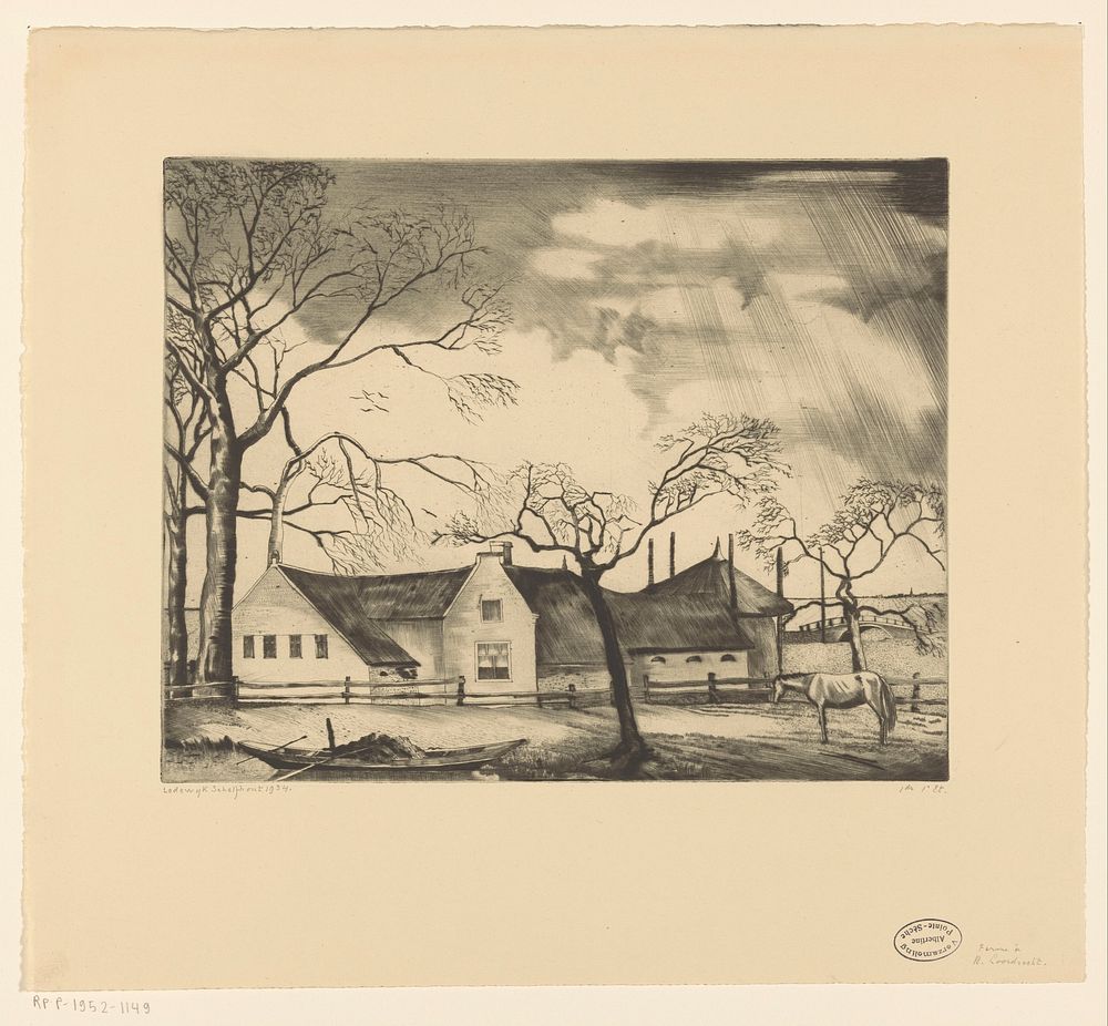 Boerderij met hooischuur in Nieuw-Loosdrecht (1934) by Lodewijk Schelfhout and N V Roeloffzen and Hübner