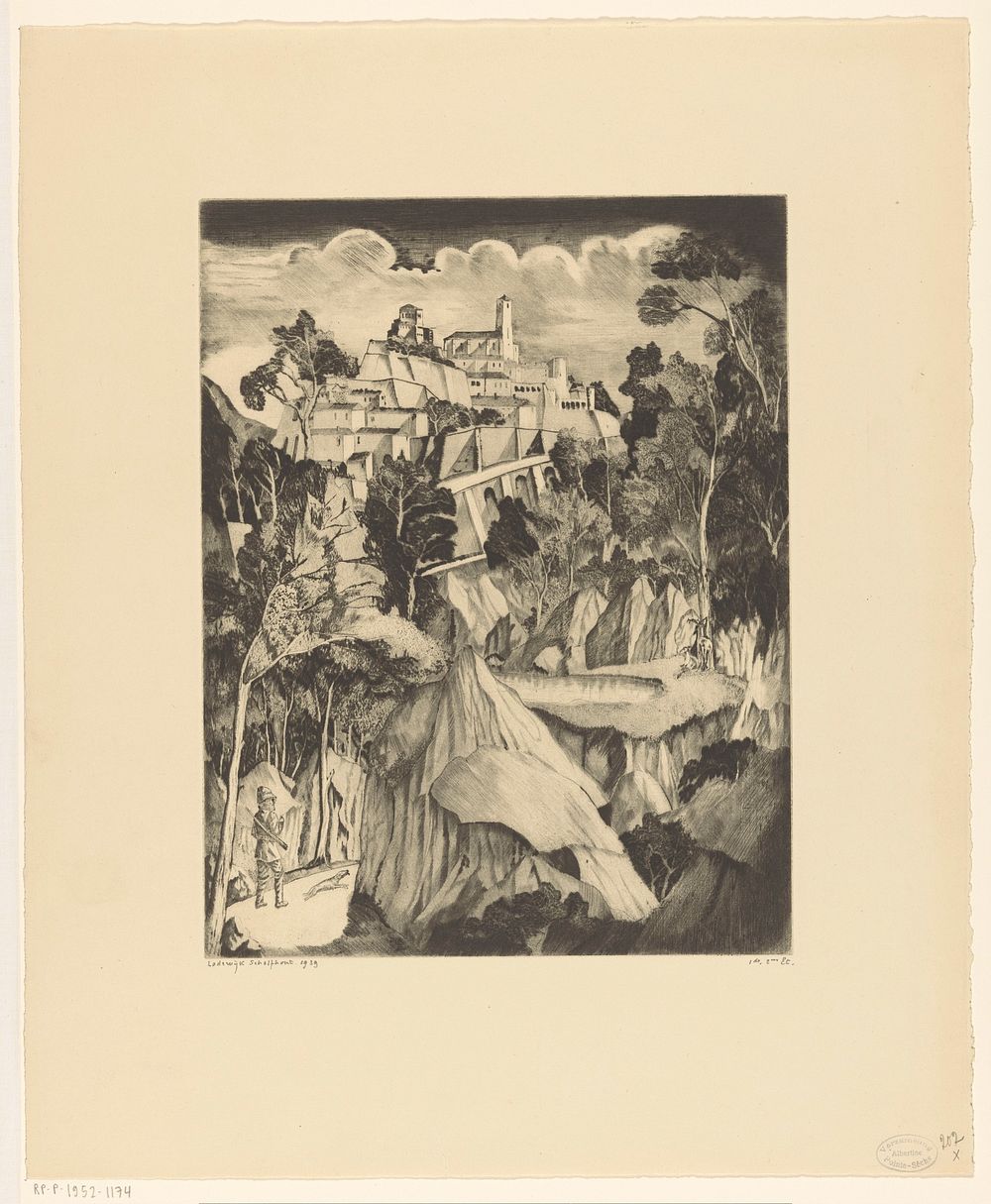 Heuvellandschap met jager (1939) by Lodewijk Schelfhout and N V Roeloffzen and Hübner