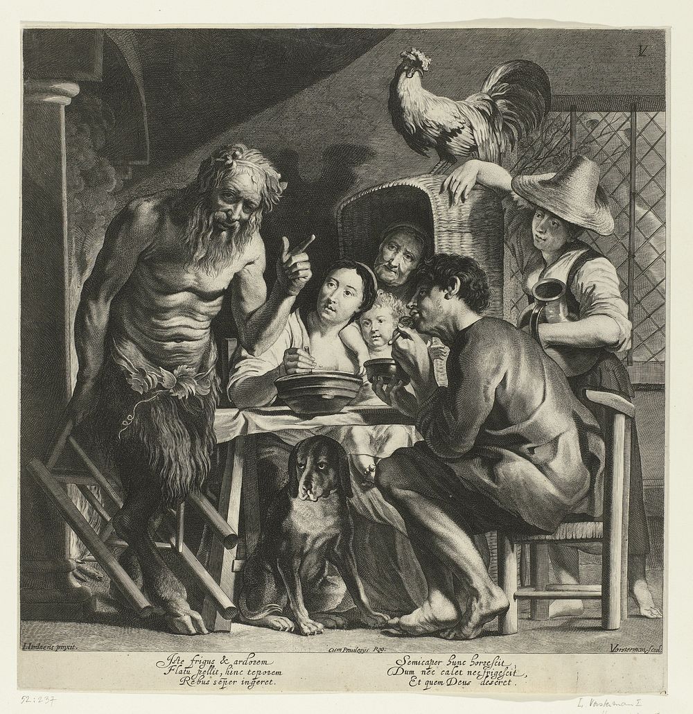 Sater en de boer (1619 - 1675) by Lucas Vorsterman I, Jacques Jordaens and Spaanse kroon