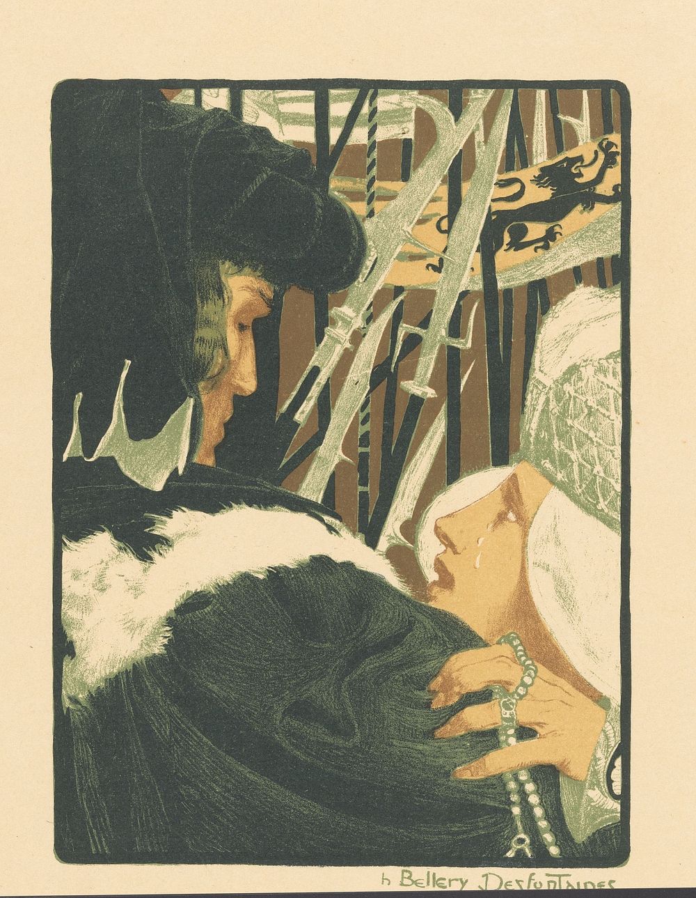 Vrouw met betraand gezicht smeekt een man (1898) by Henri Jules Ferdinand Bellery Desfontaines