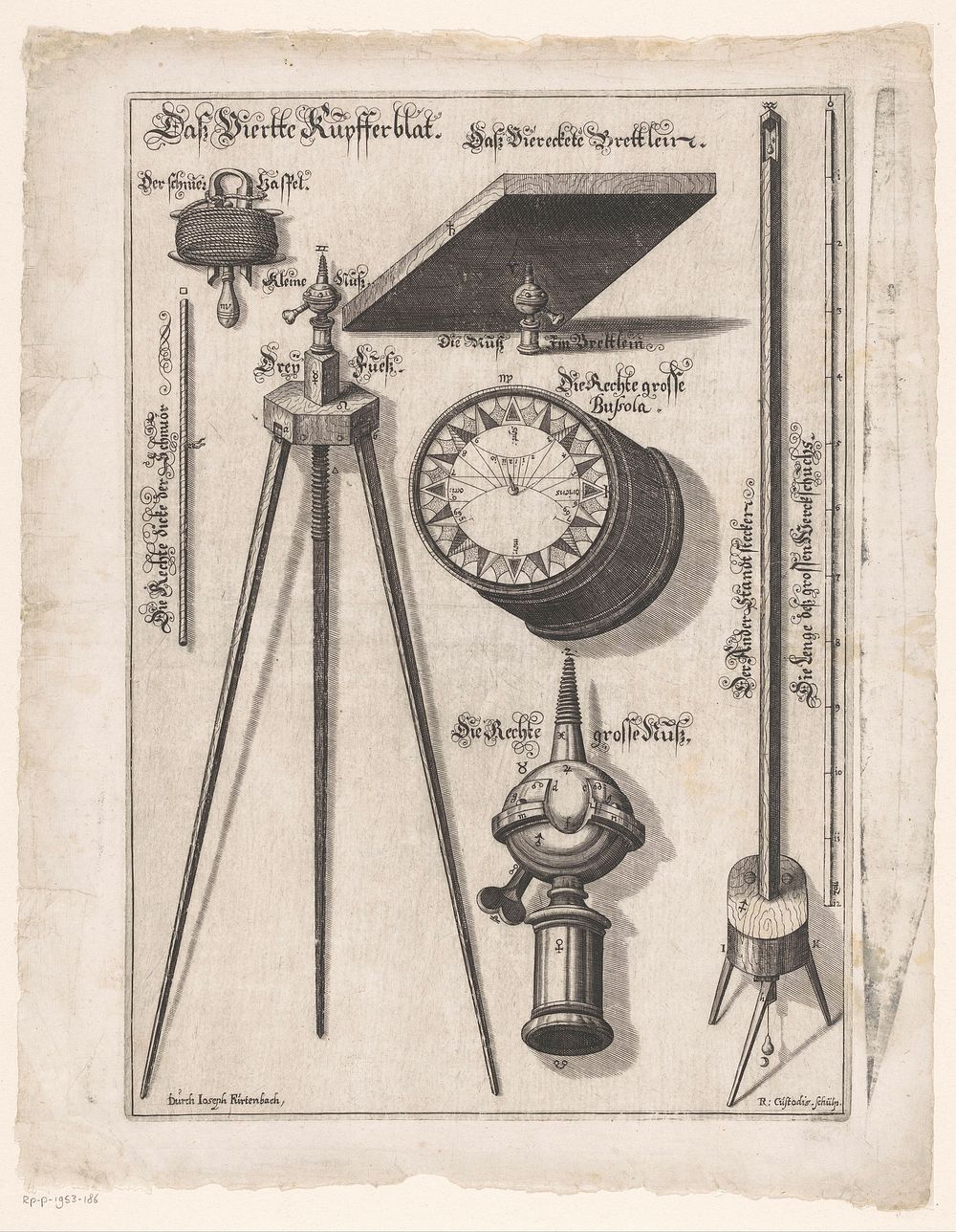 Statief, waterpas en overige grote objecten, behorende tot de instrumentenkist (1644) by Raphael Custos, Joseph Furttenbach…