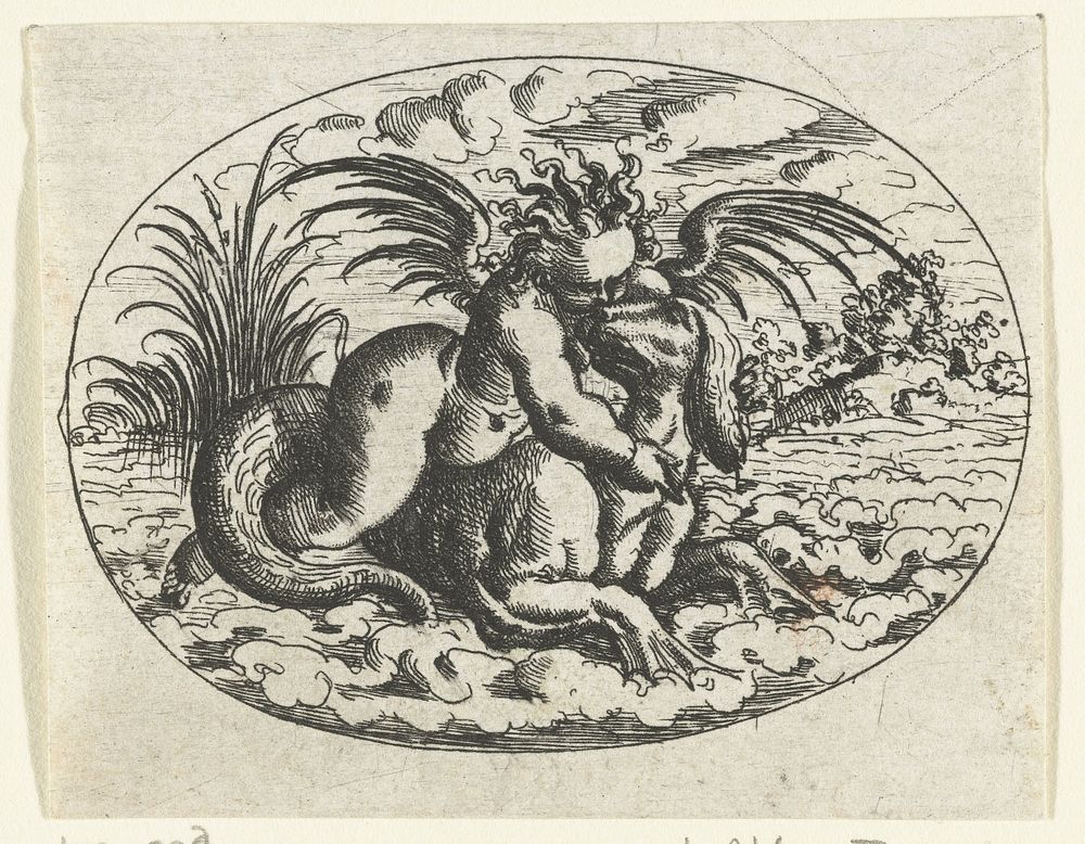 Liggend ovaal met putto op zeewezen (1573 - 1610) by Christoph Jamnitzer, Christoph Jamnitzer and Christoph Jamnitzer