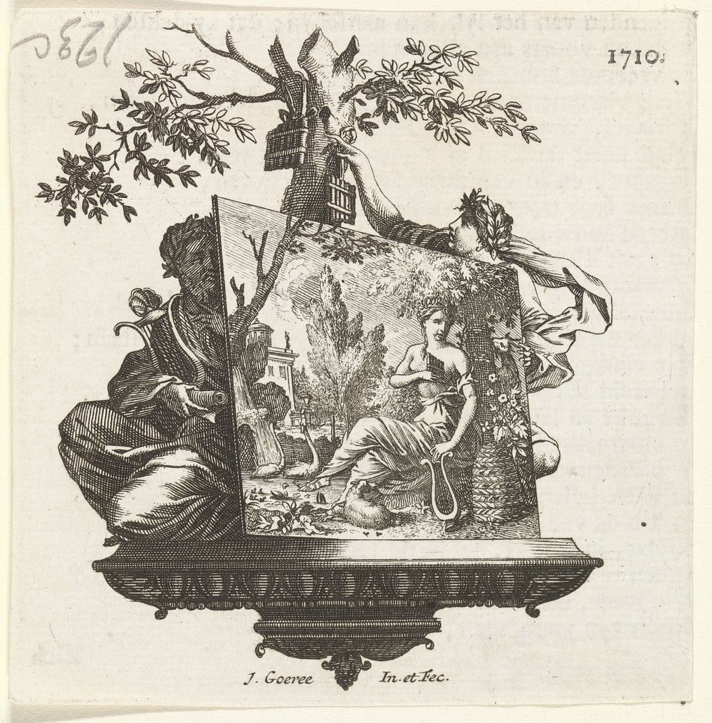 Twee dichters achter een schilderij (1710) by Jan Goeree, Jan Goeree and Andries van Damme