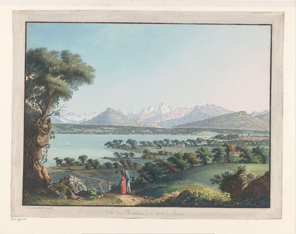 Gezicht op Genève met de Mont-Blanc in de verte (1778 - 1796) by Carl Ludwig Hackert and Jean Conrad Linck